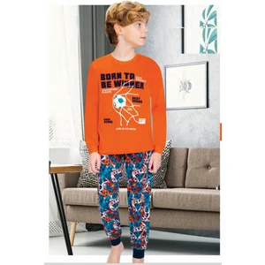 700G Erkek Çocuk Garson Boy Uzun Kollu Pijama Takımı-Turuncu
