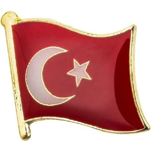 Ay Yıldız Türk Bayrağı Iğneli Ufak Yaka Rozeti Altın Kaplama Zeminli Kadın Erkek Parlak Bayrak Rozet