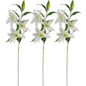 3lü Set Yapay Çiçek Beyaz Lilyum 3 Kafalı Uzun Dal Çiçek Zambak Lily Flowers 80CM
