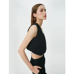 Crop Yelek Simli Şerit Detaylı Cepli