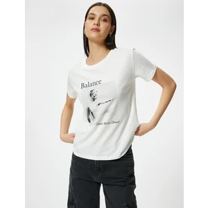 Baskılı Tişört Bisiklet Yaka Kısa Kollu Pamuklu