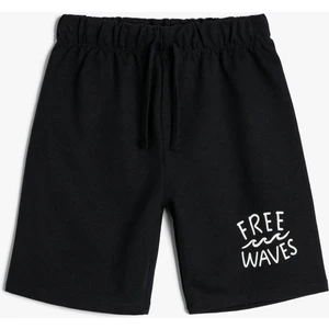 Basic Şort Slogan Baskılı Cepli Beli Bağlamalı