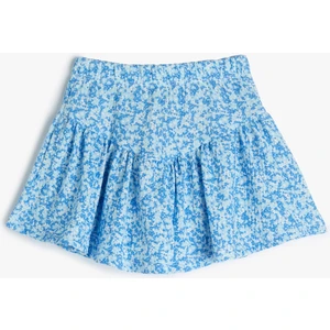 Çiçekli Etek Beli Lastikli Pliseli Dokulu