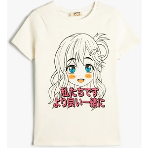 Crop Tişört Anime Baskılı Kısa Kollu Pamuklu