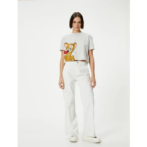 Crop Tom ve Jerry Tişört Lisanslı Kısa Kollu Bisiklet Yaka Pamuklu