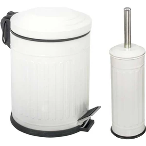 zengin çarşım 5 Lt Vintage Serisi 2 Li Banyo Seti  Amortisör Kapaklı Beyaz Çöp Kovası