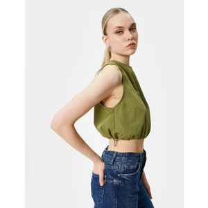 Crop Üst Paraşüt Kumaş Kolsuz Beli Lastikli