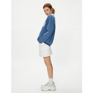 Oversize Polo Yaka Sweatshirt Kolej Temalı Baskılı Uzun Kollu