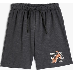 Şort Baskı Detaylı Beli Bağlamalı Pamuklu