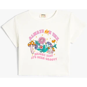 Crop T-Shirt Çiçek Baskılı Kısa Kollu Pamuklu
