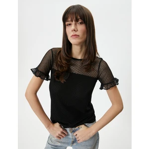 Dantelli T-Shirt Kısa Kollu Bisiklet Yaka