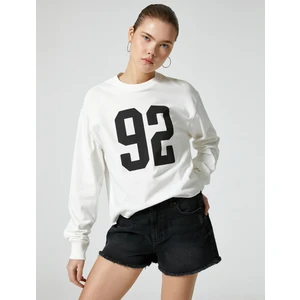 Uzun Kollu T-Shirt Baskılı Bisiklet Yaka Pamuklu Rahat Kalıp