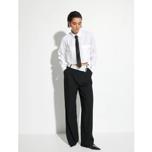 Palazzo Pantolon Bol Paça Asimetrik Bel Düğmeli