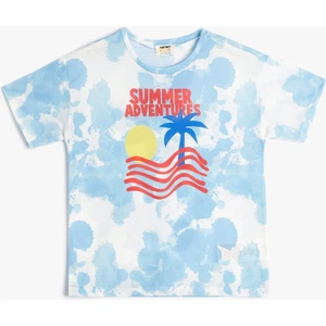 T-Shirt Batik Desenli Baskılı Kısa Kollu Bisiklet Yaka