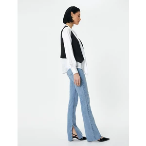 Ispanyol Paça Kot Pantolon Yırtmaç Detaylı Dar Kesim Standart Bel - Victoria Slim Jeans