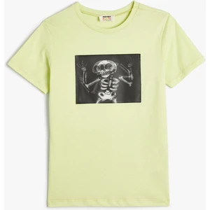 Hologram Baskılı T-Shirt Kısa Kollu Bisiklet Yaka Pamuklu