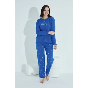 Kadın Düğmeli Desenli Pijama Takımı Yazılı Waynap 960