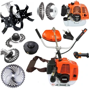 Benzinli Yan Tip 52 cc 9.9 Hp Tırpan Çapalama Aparatı ve Dört Başlık Full+Full Set