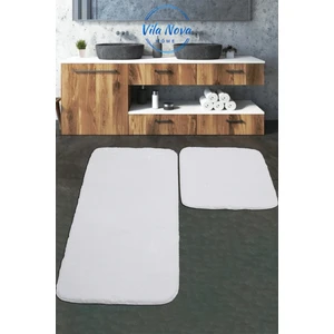 Vila Nova Home (75X120-75X50)2'LI Beyaz Peluş Post Yumuşak Yıkanabilir Banyo Halısı Klozet Takımı