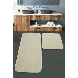 Vila Nova Home (75X120-75X50)2'LI Bej Peluş Post Yumuşak Yıkanabilir Banyo Halısı Klozet Takımı