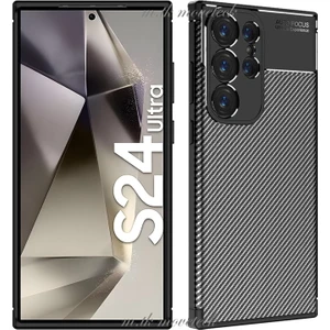M.TK Moveteck Samsung Galaxy S24 Ultra Kılıf Kamera Korumalı Karbon Desenli Ince Silikon Doku Zırh Armor