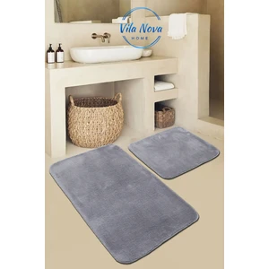 Vila Nova Home (80 x 50 cm - 50 x 40 cm) 2'li Gri Peluş Post Yumuşak Yıkanabilir Banyo Halısı Klozet Takımı