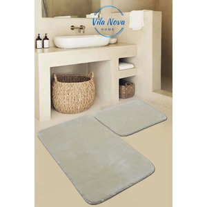 Vila Nova Home (80 x 50 cm - 50 x 40 cm) 2'li Bej Peluş Post Yumuşak Yıkanabilir Banyo Halısı Klozet Takımı