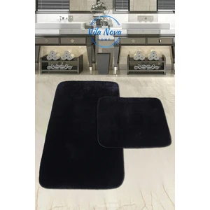 Vila Nova Home (60 x 100 cm - 60 x 50 cm) 2'li Siyah Peluş Post Yumuşak Yıkanabilir Banyo Halısı Klozet Takımı