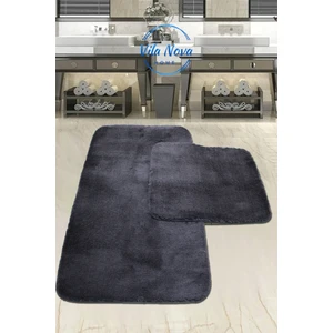 Vila Nova Home (60 x 100 cm - 60 x 50 cm) 2'li Antrasit Peluş Post Yumuşak Yıkanabilir Banyo Halısı Klozet Takımı
