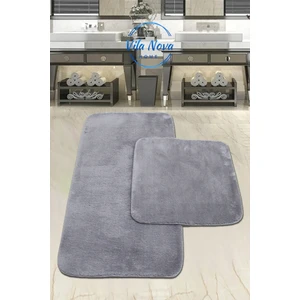 Vila Nova Home (60 x 100 cm - 60 x 50 cm) 2'li Gri Peluş Post Yumuşak Yıkanabilir Banyo Halısı Klozet Takımı