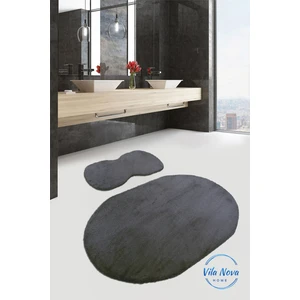 Vila Nova Home 2'li Antrasit Oval Peluş Post Yumuşak Yıkanabilir Banyo Halısı Klozet TAKIMI(80 x 120 cm - 80 x 50 cm)