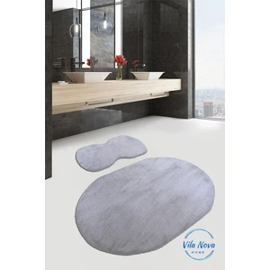 Vila Nova Home 2'li Gri Oval Peluş Post Yumuşak Yıkanabilir Banyo Halısı Klozet TAKIMI(80 x 120 cm - 80 x 50 cm)