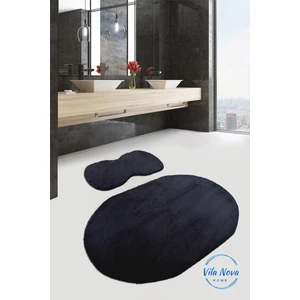 Vila Nova Home 2'li Siyah Oval Peluş Post Yumuşak Yıkanabilir Banyo Halısı Klozet TAKIMI(80 x 120 cm - 80 x 50 cm)