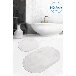 Vila Nova Home 2'li Beyaz Oval Düz Renk Peluş Post Yumuşak Yıkanabilir Banyo Halısı Klozet TAKIMI(100 x 60 cm - 60 x 50 cm)