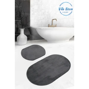 Vila Nova Home 2'li Antrasit Oval Düz Renk Peluş Post Yumuşak Yıkanabilir Banyo Halısı Klozet TAKIMI(100 x 60 cm - 60 x 50 cm)