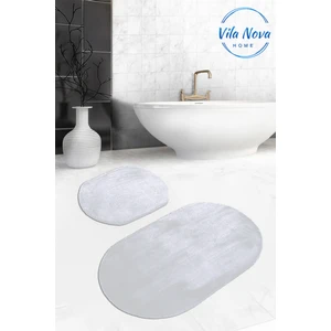 Vila Nova Home 2'li Gri Oval Düz Renk Peluş Post Yumuşak Yıkanabilir Banyo Halısı Klozet TAKIMI(100 x 60 cm - 60 x 50 cm)