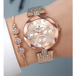Daniel Klein Yeni Model Kesme Camlı Çelik Bilezik Rose Gold Kadın Kol Saati - Zirkon Taşlı Bileklik Hediyeli