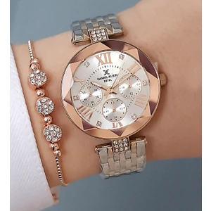 Daniel Klein Yeni Model Kesme Camlı Çelik Bilezik Rose/metalik Kadın Kol Saati - Zirkon Taşlı Bileklik Hediyeli