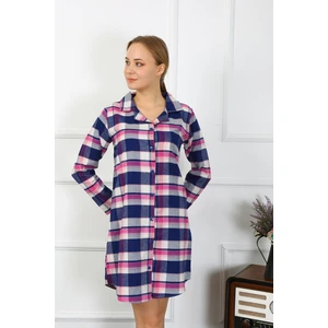 Kadın Penye Uzun Kol Düğmeli Lacivert Tunik Gecelik 13102