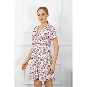 Kadın Penye Kısa Kol Düğmeli Ekru Tunik Gecelik 13104