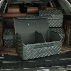 Mısırlı Grup Premium Oto Bagaj Organizeri Baklava Desenli Deri Bagaj Çanta Düzenleyici Kutu Çantası- Siyah+Beyaz