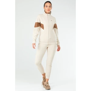 Taş Slim Fit Çift Renk Pamuklu Dik Yaka Fermuarlı Ribanalı Kadın Eşofman Takımı - SA2621