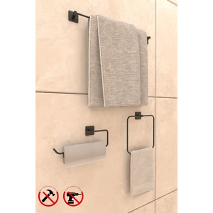 Alper Banyo Jasmin Yapışkanlı Siyah Kare 3'lü Banyo Seti - Kare Havluluk, Solo Havluluk, Uzun Havluluk Banyo Seti