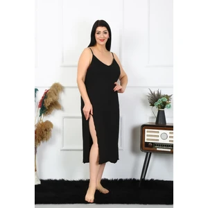 Kadın Büyük Beden Ip Askılı Pamuklu Siyah Uzun Gecelik 12100