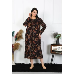 Kadın Büyük Beden Uzun Kol Siyah Anne Gecelik 1367