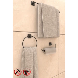 Alper Banyo Jasmin Yapışkanlı Siyah Kare 3'lü Banyo Seti - Yuvarlak Havluluk, Solo Havluluk, Uzun Havluluk Banyo Seti