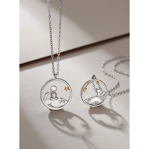 Herşey Nota Little Prince Küçük Prens ve Tilki Best Friends Dostluk Sembolü Gümüş Çift Kolye