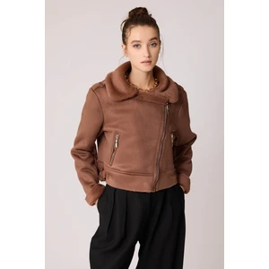 Içi Suni Kürklü Süet Crop Biker Ceket