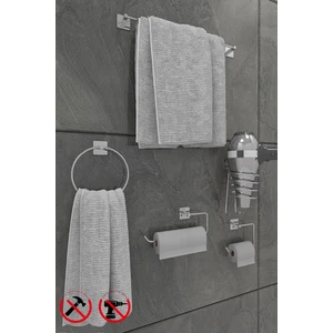 Alper Banyo Scilla Kare Krom Yapışkanlı 5'li Banyo Seti - Uzun Havluluk, Halka Havluluk, Solo Havluluk, Kağıtlık, Fön Askısı