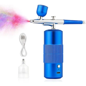 Airbrush Seti Makinesi, Şarj Edilebilir El Tipi Airbrush, Tırnak Sanatı Için Profesyonel Kablosuz, Makyaj, (Mavi) (Yurt Dışından)